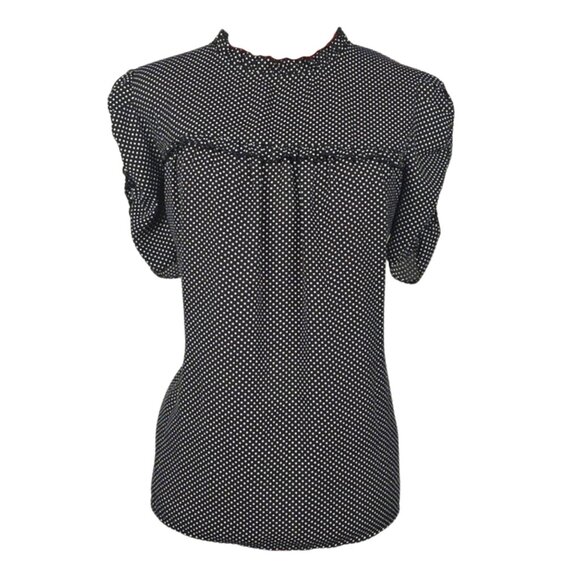 Who What Wear Black Ruffle Polka Dot Short Sleeved Blouse - Picture 1 of 6